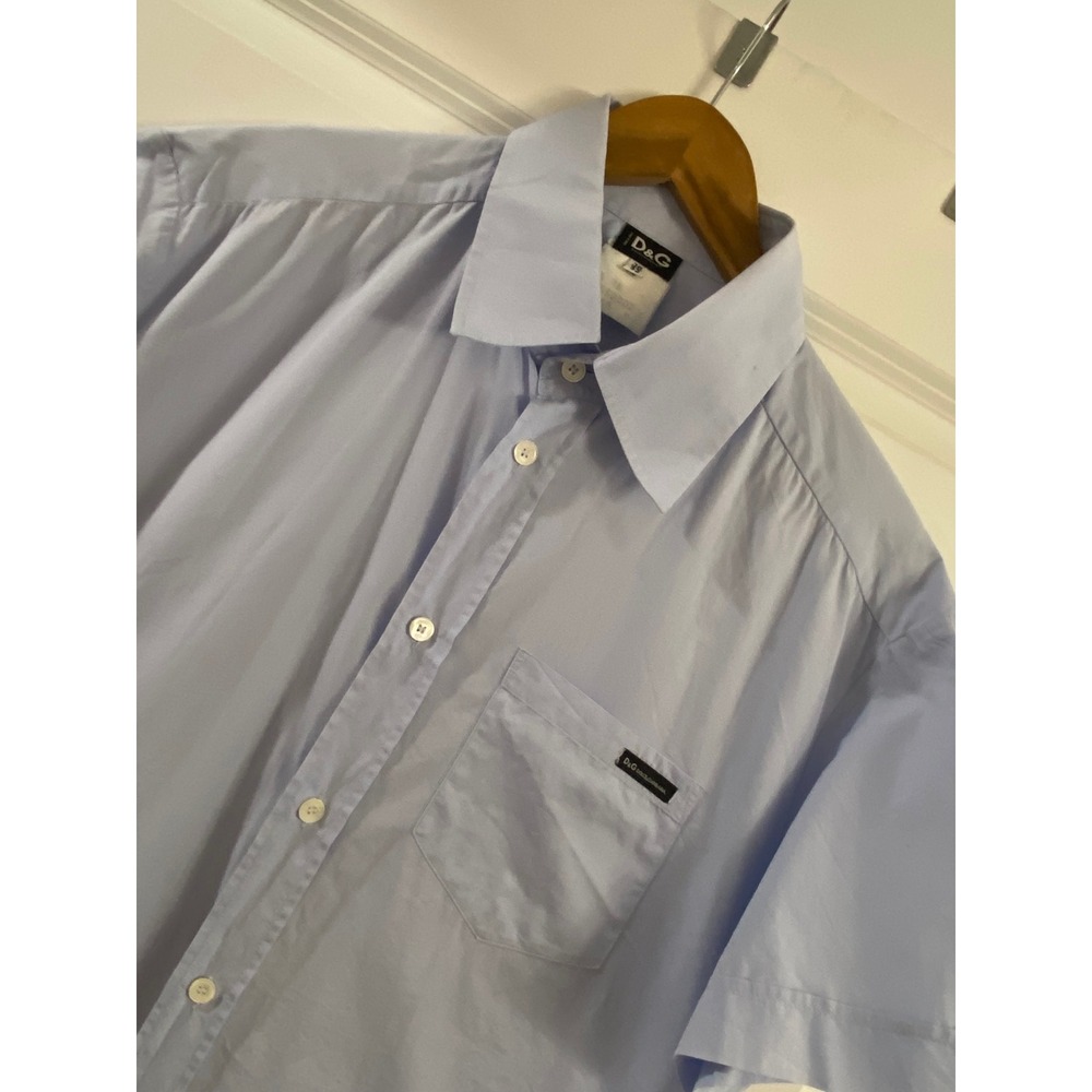 Vintage D&G Dolce & Gabbana Mens Blue Short Sleeve Button Up Made in Italy